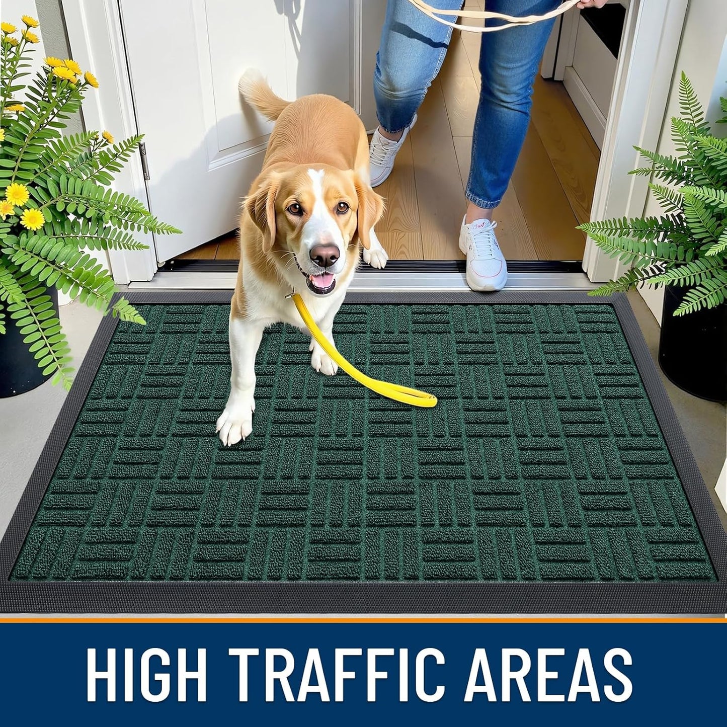 OLANLY Front Door Mat Outside Entrance 29.5x17, Absorbent, Heavy Duty Sturdy Natural Rubber Doormat Indoor Outdoor, Stain and Fade Resistant, Non-Slip Backing Low Profile Floor Mat for Entryway, Grey