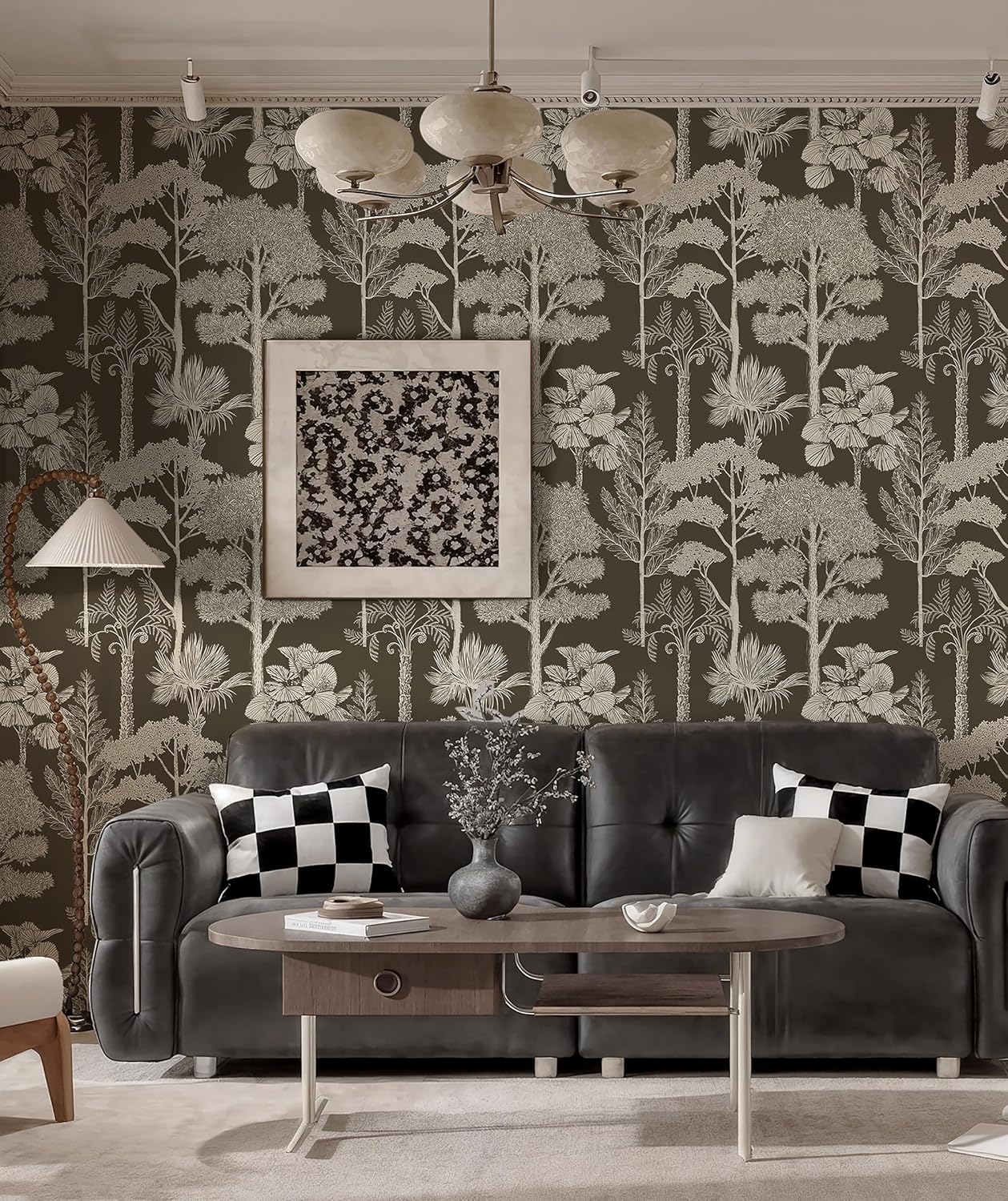 Safiyya Peel and Stick Wallpaper Beige Forest Contact Paper 17.3" x 118" Vintage Tree Wall Paper Renter Friendly Self Adhesive Removable Wallpaper for Bathroom Vinyl Off-White
