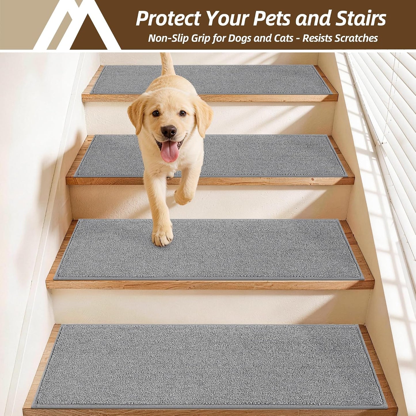 COSY HOMEER Bullnose Carpet Stair Treads, Peel and Stick Non-Slip Stair Treads for Wooden Steps, 11" x 30" Indoor Stair-Runner Rugs (4Pc, Gray)