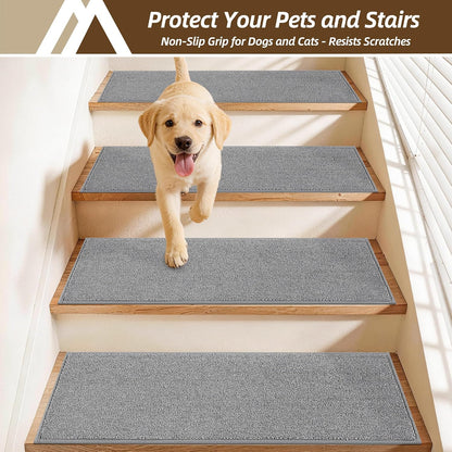 COSY HOMEER Bullnose Carpet Stair Treads, Peel and Stick Non-Slip Stair Treads for Wooden Steps, 11" x 30" Indoor Stair-Runner Rugs (4Pc, Gray)
