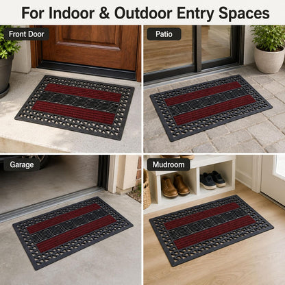 ROOM127 Outdoor Doormat, 28.3" x 17.3" Heavy Duty Rubber Scraper Mat | Absorbent Strips with Open Drainage, Low Profile Non-Slip Indoor Outdoor Entry Rug for Front Door Patio Garage Mudroom