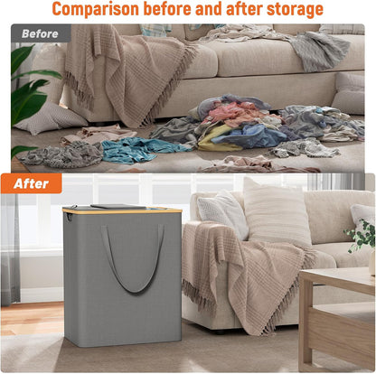 175L Laundry Hamper with Lid 3 Section, Extra Large Laundry Basket with 3 Removable Bags, 46 GAL Laundry Basket Organizer for Bedroom, Laundry Room, Dorm, Grey