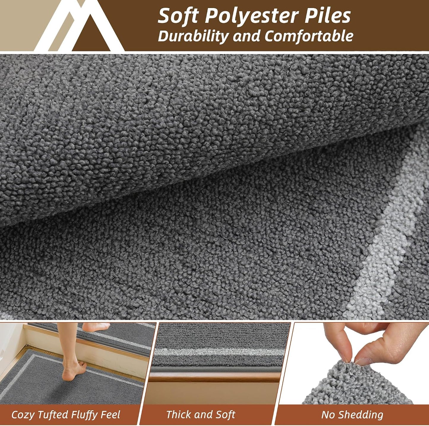 COSY HOMEER Soft Stair Treads Non-Slip Carpet Mat 28inX9in Indoor Stair Runners for Wooden Steps, Stair Rugs for Kids and Dogs, 100% Polyester TPE Backing 4pcs, Grey
