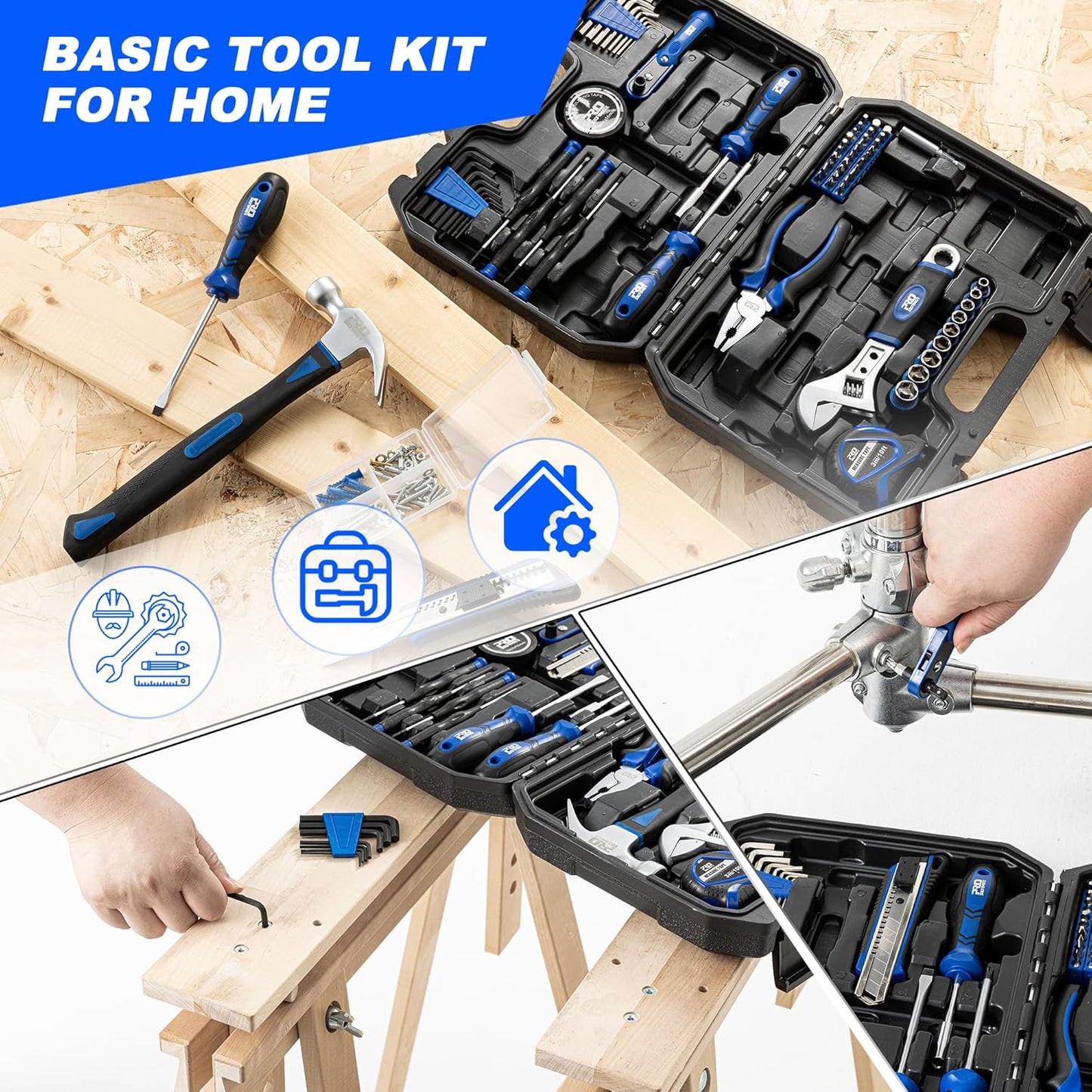 Prostormer 160-Piece Home Repair Tool Set, General Household Hand Tool Kit with Toolbox Storage Case for House, Garage, College Dorm and Office (Red)