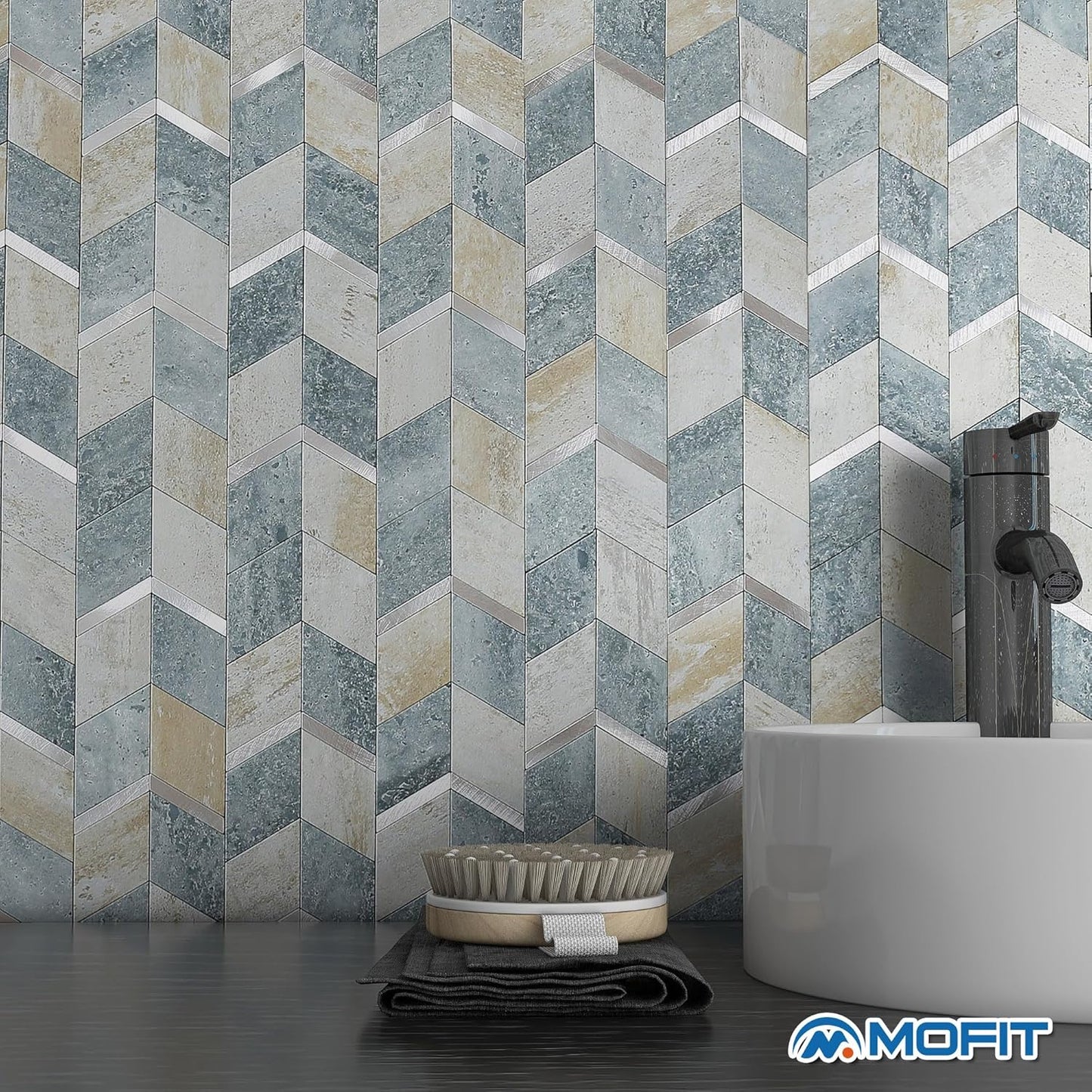 MOFIT Peel and Stick Backsplash for Kitchen,3D Wall Panel Peel and Stick Tile Self Adhesive Backsplash for Bathroom Tile Stickers Diamond (5Sheets,Blue Green Gray)