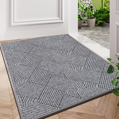 Indoor Door Mat 17"x30", Low-Profile Thin Welcome Front Door Mat Indoor Entrance, Non Slip Rubber Backing Inside Doormat Washable Entryway Dirt Resistant & Absorbent Entry Mat, Light-Brown