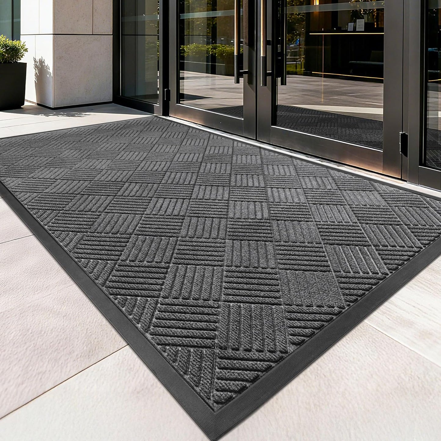 100pointONE Durable Front Door Mat, Heavy Duty Indoor Outdoor Doormat, 48” x 36” Low Profile Outdoor Mats for Home Entrance, Stain and Fade Resistant Shoe Scraper Mat, Ideal for High Traffic Area