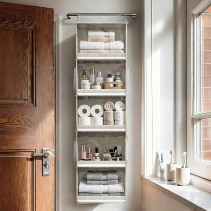 Vailando Hanging Closet Organizer – 5 Shelf Closet Hanging Storage Shelves with Clear Dust-Proof Covers for Clothes, Shoes, Purses, Gray