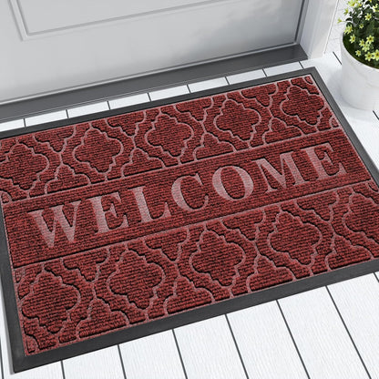 Yimobra Welcome Mat Outdoor Indoor, All-Weather Waterproof Front Door Mat Outside Entrance, Non-Slip Low Profile Porch Patio Doormat, 29.5x17, Black