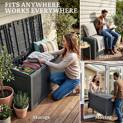 YITAHOME 95 Gallon Outdoor Storage Deck Box | Waterproof Resin Deck Box w/Handles, Lockable Outdside Deck Box for Patio Furniture, Garden Tools, Lockable & UV