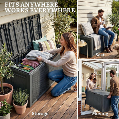 YITAHOME 100 Gallon Large Outdoor Deck Box | Waterproof Resin Storage Box, Lockable Indoor Outdoor Storage Container for Patio Furniture Cushions, Pool Accessories