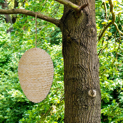 Brownlily Woven Corn Husk Wasp Nest - Sturdy Foam Core Holds Shape, Waterproof Hanging Hornet Deterrent for Patio, Garden, Porch - Rope Woven