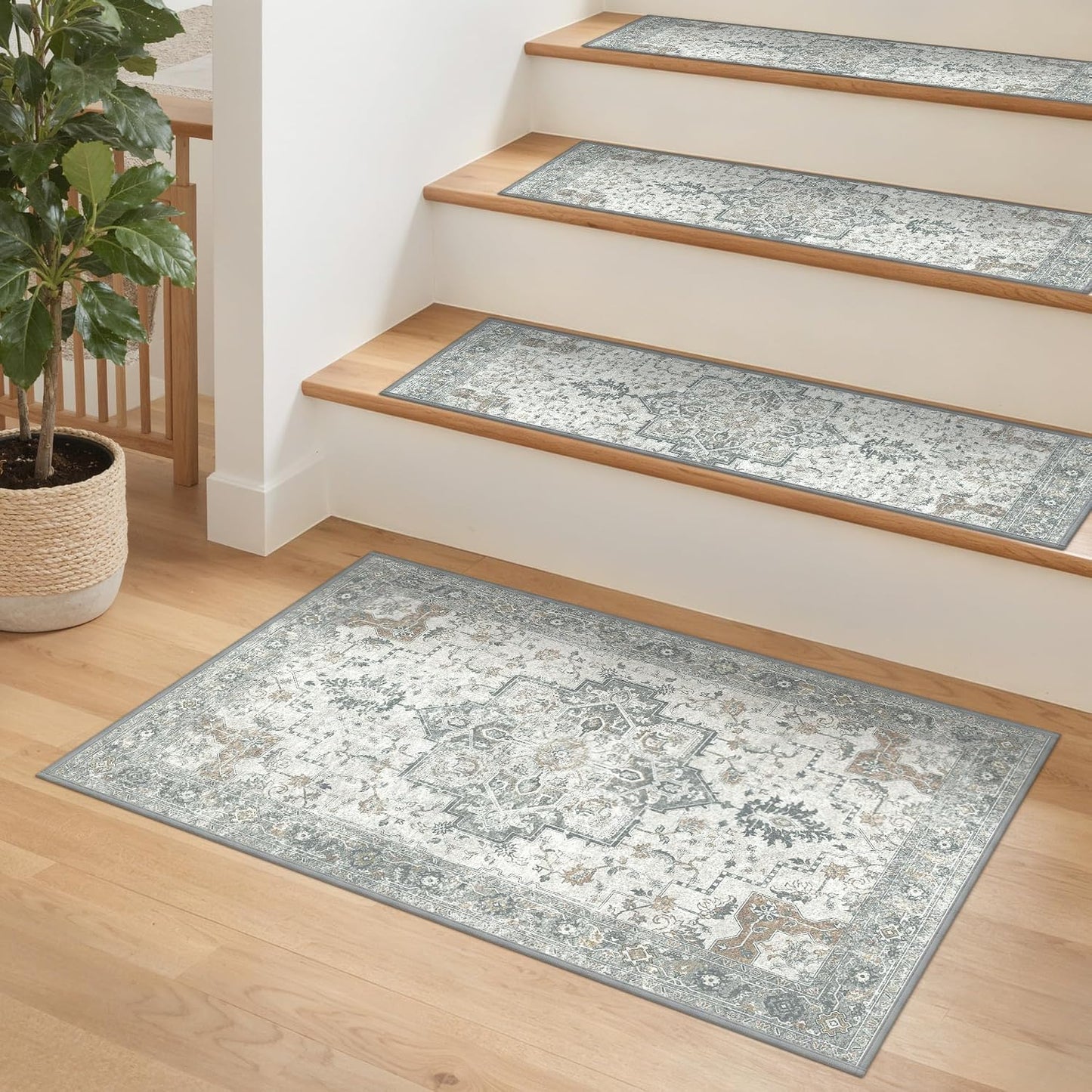 sarben Non Slip Stair Treads for Wooden Steps 15PCS - 8"x30" Indoor Safety Carpet, Edging Mats with TPE Adhesive Backing, Pet and Elderly Friendly Stair Rugs (Taupe) - Colors A