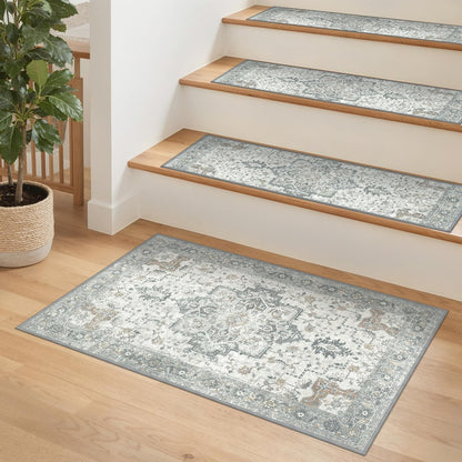 sarben Non Slip Stair Treads for Wooden Steps 15PCS - 8"x30" Indoor Safety Carpet, Edging Mats with TPE Adhesive Backing, Pet and Elderly Friendly Stair Rugs (Taupe) - Colors A