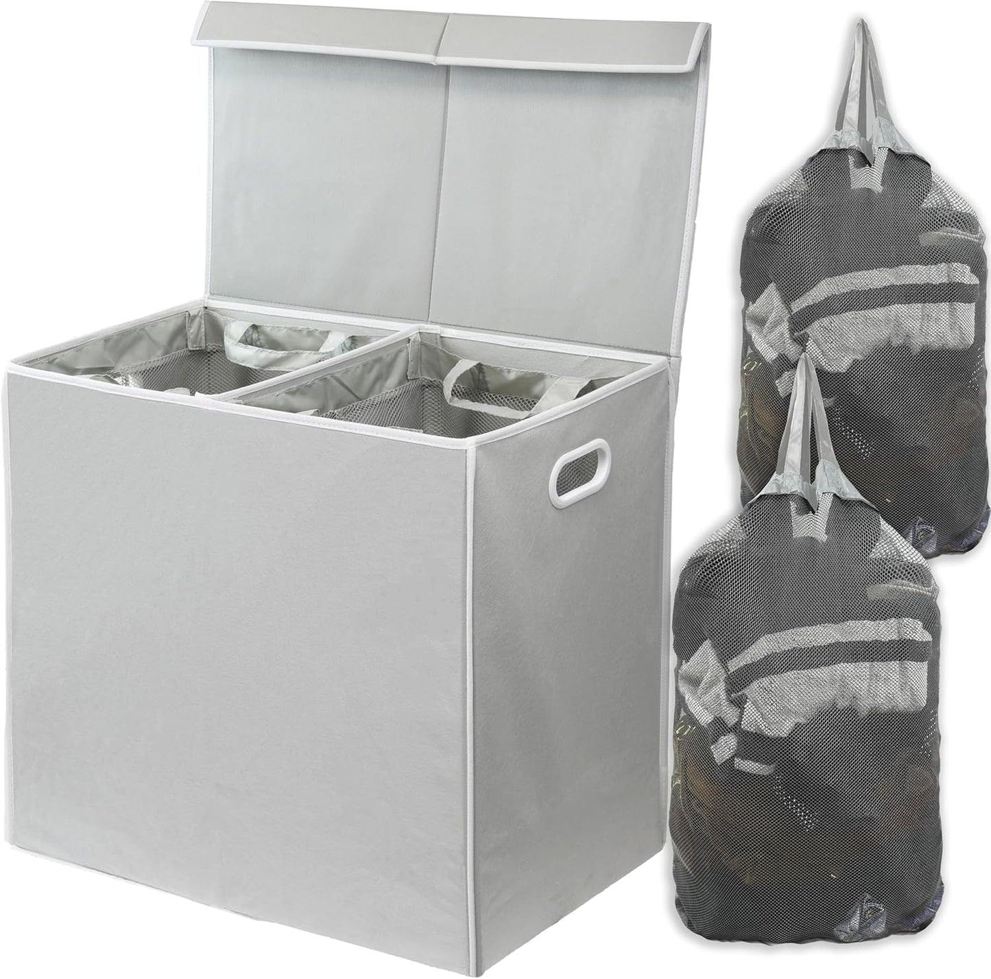 Simple Houseware Double Laundry Hamper with Lid and Removable Bags, Black