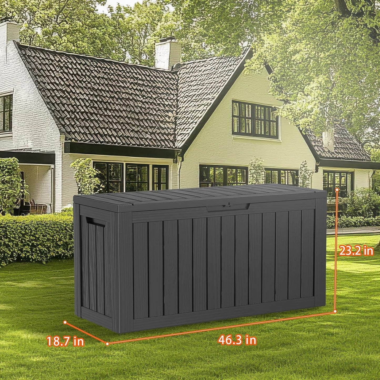 PatioZen 100 Gallon Resin Deck Box, Lockable Patio Outdoor Storage Box for Furniture, Garden Tools and Tools Storage, Waterproof Outside Storage Boxes - Black