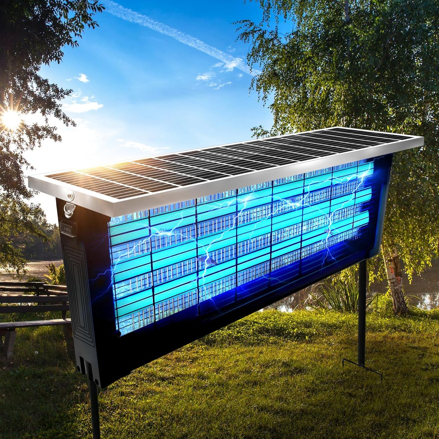 Powerful Large Solar Bug Zapper for 3000 sq.ft with 13FT Extension Cord | Rechargeable Outdoor Mosqutio Killer with 13W Solar Panel, Waterproof Solar Bug Zapper for Patio Garden Backyard RV Camping