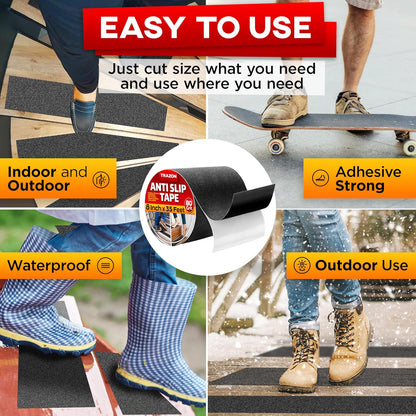 Grip Tape - Heavy Duty Anti Slip Tape for Stairs Outdoor/Indoor Waterproof 4Inch x 35Ft Safety Non Skid Roll for Stair Steps Ramp Traction Tread Staircases Grips Adhesive Non Slip Strips Walk Black