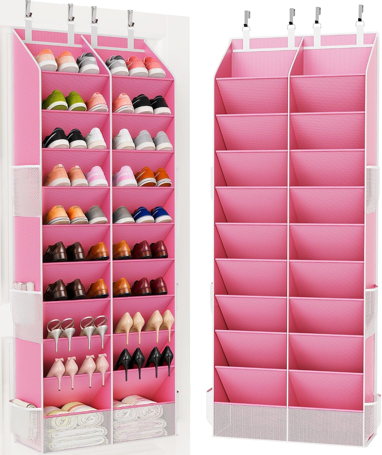 Criusia Over the Door Shoe Organizer, 20-30 Pairs Heavy-Duty Hanging Shoe Storage with Large Pockets, 10-Tier Door Shoe Rack with 4 Hooks for Sneakers Sandals Heels Boots (Black)