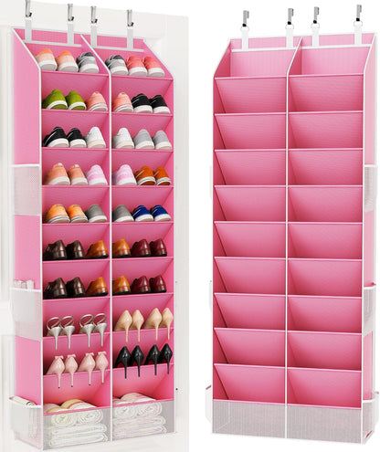 Criusia Over the Door Shoe Organizer, 20-30 Pairs Heavy-Duty Hanging Shoe Storage with Large Pockets, 10-Tier Door Shoe Rack with 4 Hooks for Sneakers Sandals Heels Boots (Black)