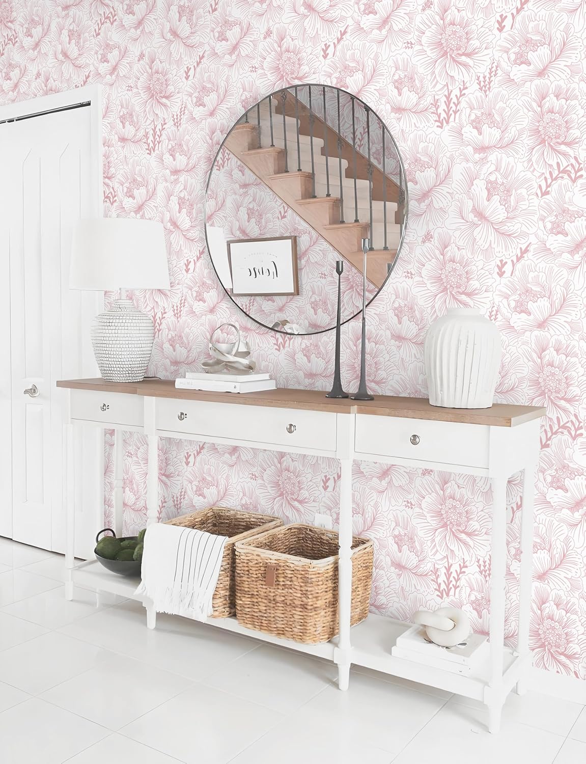 GloryTik Floral Peel and Stick Wallpaper, Removable Blue Floral Contact Paper, Self Adhesive Renter Friendly Wallpaper for Bedroom Living Room Bathroom (17.3" x 78.7")
