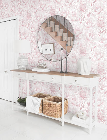 GloryTik Floral Peel and Stick Wallpaper, Removable Blue Floral Contact Paper, Self Adhesive Renter Friendly Wallpaper for Bedroom Living Room Bathroom (17.3" x 78.7")