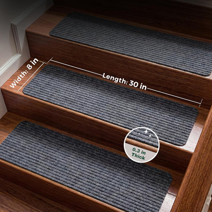 MBIGM 8" X 30" (15 in Pack) Nonslip Carpet Stair Treads Non-Skid Safety Rug Slip Resistant Indoor Runner for Kids Elders & Pets with Reusable Adhesive - Brown - Non Slip Stair Treads Indoor