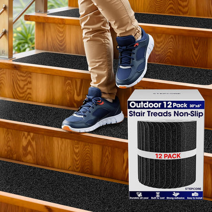 Clear Non Slip Stair Treads for Wooden Steps Indoor 30"x6" – 15-Pack Peel Stick Stair Treads – Self Adhesive Transparent Step Covers – Stair Grip Tape for Dogs, Kids – by STEPCORE