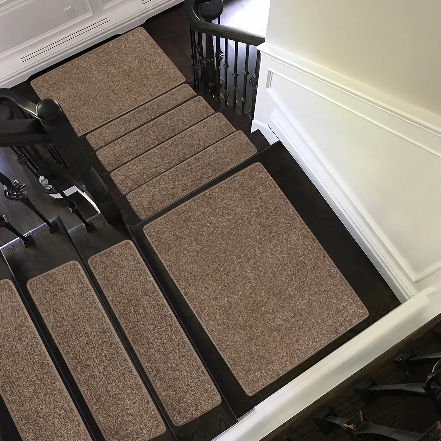 PURE ERA Carpet Stair Treads Tape Free Non Slip Indoor Stair Carpet Stair Protectors Pet-Friendly Non-Slip Skid Resistant Washable Reusable 8" x 30"(2 Pieces,Black)