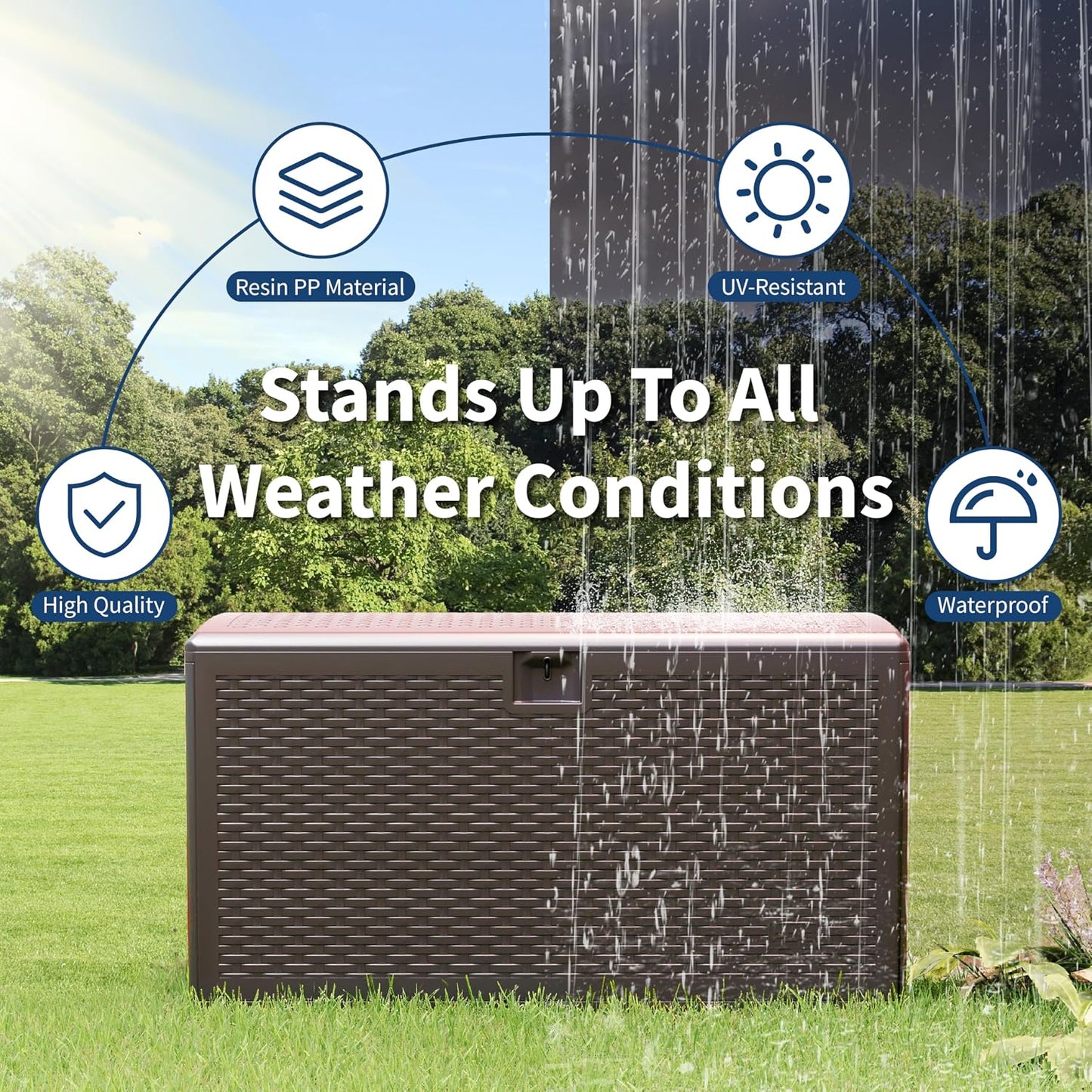 Garvee 73 Gallon Waterproof Large Resin Deck Box Indoor Outdoor, Lockable Storage Container for Patio Furniture Tools, Waterproof Deck Box Patio Storage Bin for Pool Garden, Black
