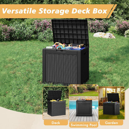 Fancyango 75 Gallon Outdoor Deck Box Waterproof, Large Storage Box for Patio, Resin Storage Bench Lockable for Garden Tools, Package Delivery, Black