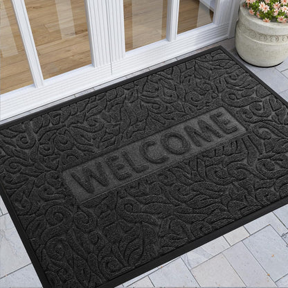 Yimobra Welcome Mat Outdoor 29.5x17, Waterproof Non-Slip Outdoor Mats for Front Door Outside Entrance, Low-Profile Entryway Mat Indoor for Garage Patio, Black