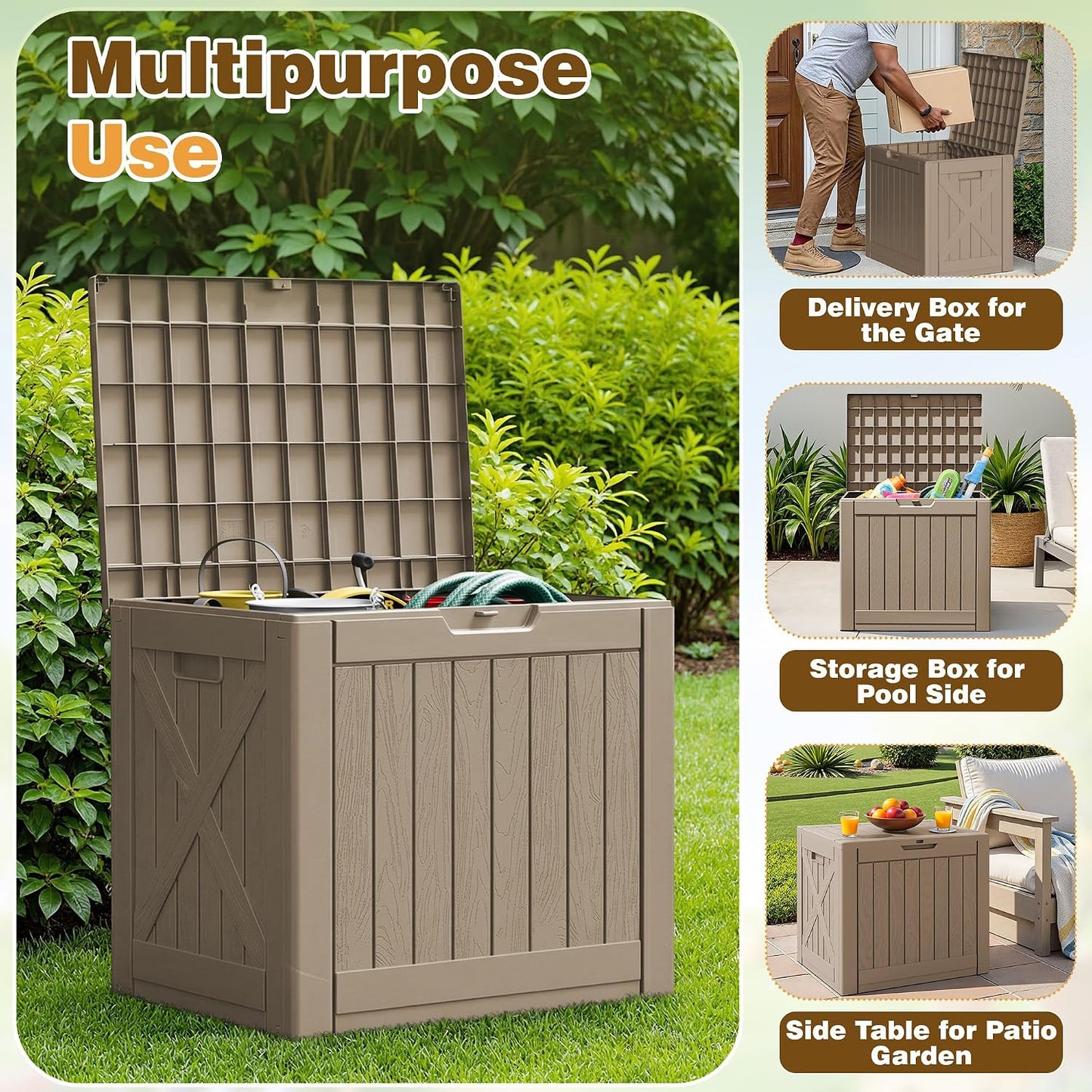 Flamaker Resin Deck Box 120 Gallon Waterproof Large Outdoor Indoor Storage Box Imitation Wood Resin for Patio Furniture Garden Tools and Pool (Black)
