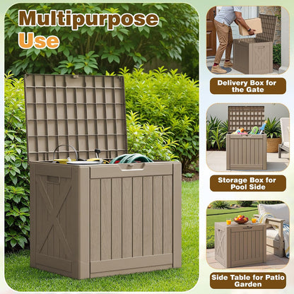 Flamaker Resin Deck Box 120 Gallon Waterproof Large Outdoor Indoor Storage Box Imitation Wood Resin for Patio Furniture Garden Tools and Pool (Black)