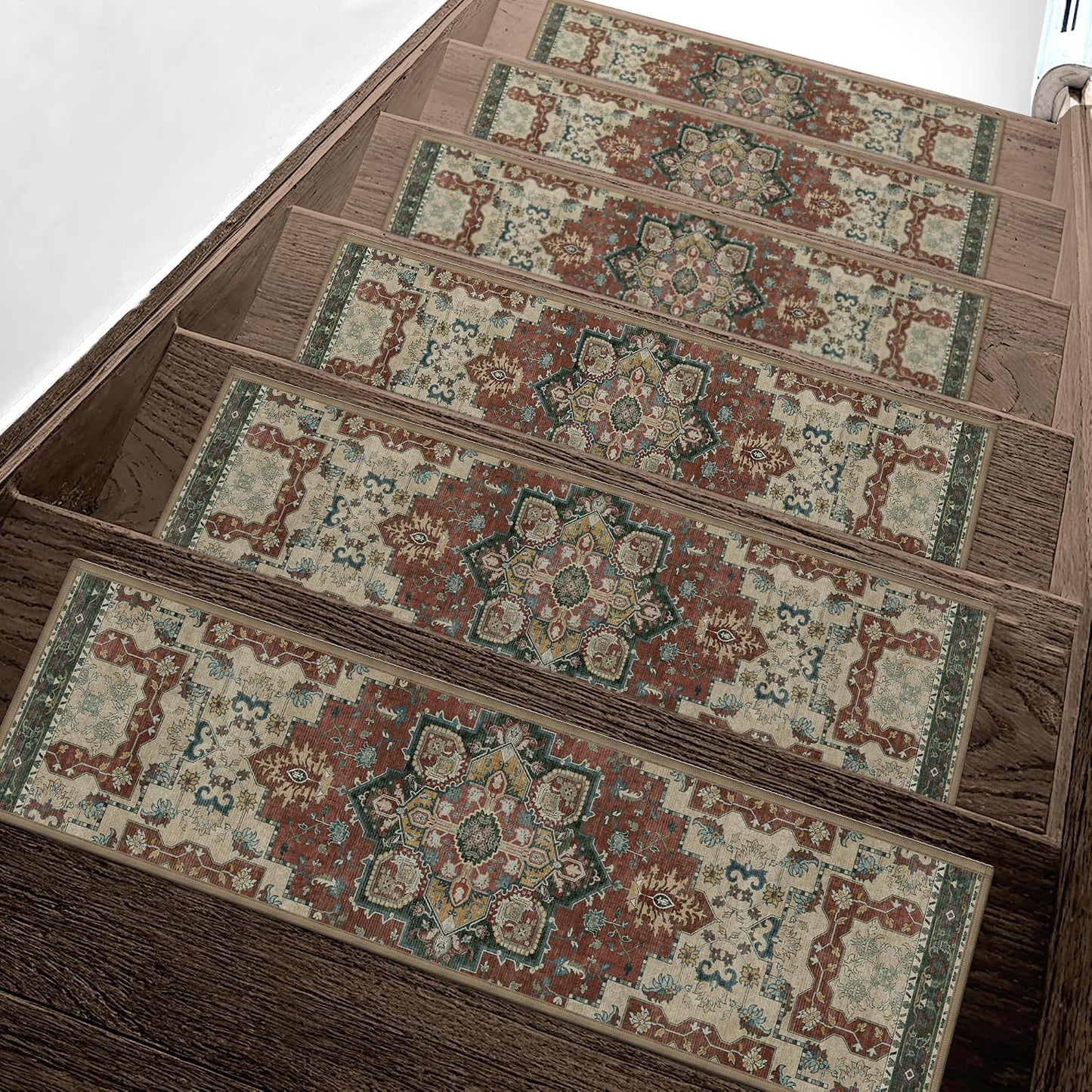 sarben Non Slip Stair Treads for Wooden Steps 15PCS - 8"x30" Indoor Safety Carpet, Edging Mats with TPE Adhesive Backing, Pet and Elderly Friendly Stair Rugs (Taupe) - Colors A