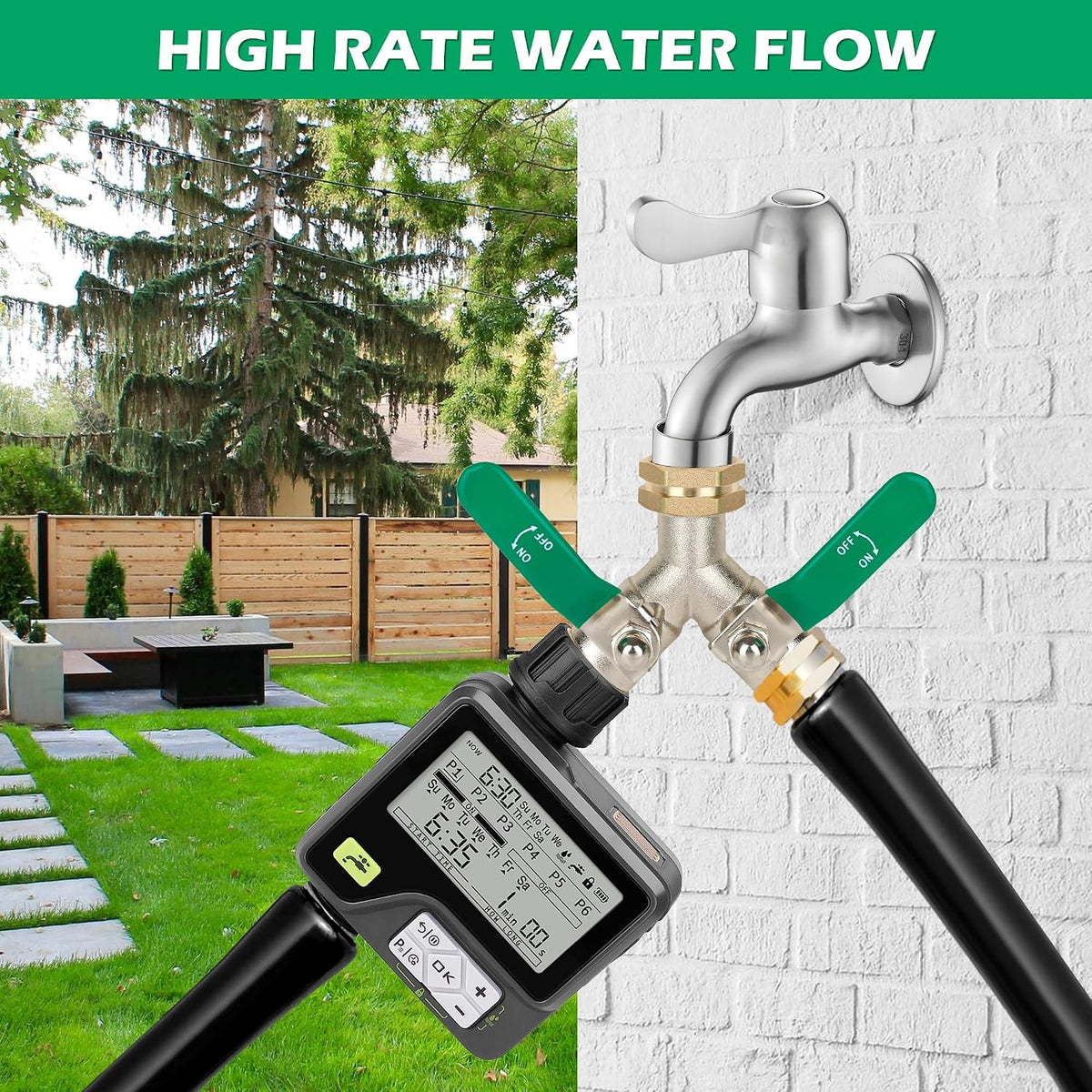 Love Is War 2 Way Garden Hose Splitter, 3/4" GHT Thread Brass Faucet Splitter with Long Easy-Turn Handles, Outdoor Water Connector for Lawn Irrigation