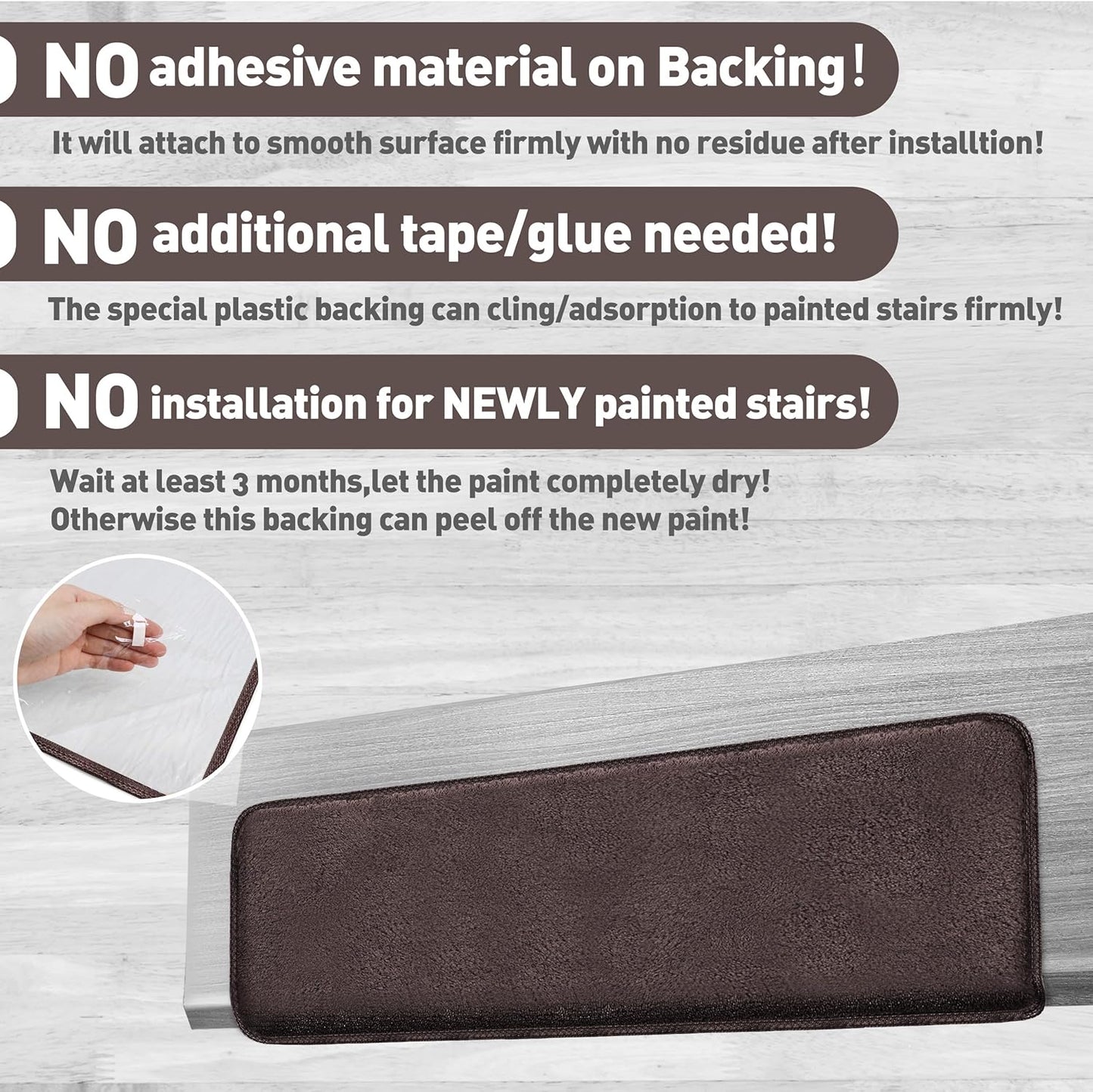 PURE ERA Carpet Stair Treads Ultra Plush 9.5" X 30"Soft Bullnose Indoor Stair Protectors Pet-Friendly Non-Slip Skid Resistant Tape Free Washable Reusable(2 Pieces,Brown)