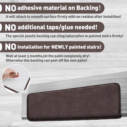 PURE ERA Carpet Stair Treads Ultra Plush 9.5" X 30"Soft Bullnose Indoor Stair Protectors Pet-Friendly Non-Slip Skid Resistant Tape Free Washable Reusable(2 Pieces,Brown)