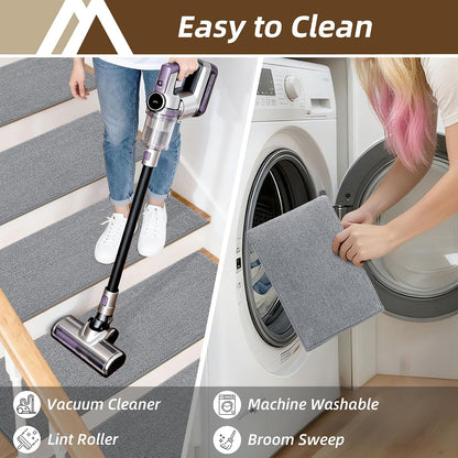 COSY HOMEER Stair Treads Non-Slip Carpet Stair Treads for Wooden Steps, Indoor Stair-Runner Rugs for Kids Elders & Pets 28"x9" (4Pc, Dark Gray)