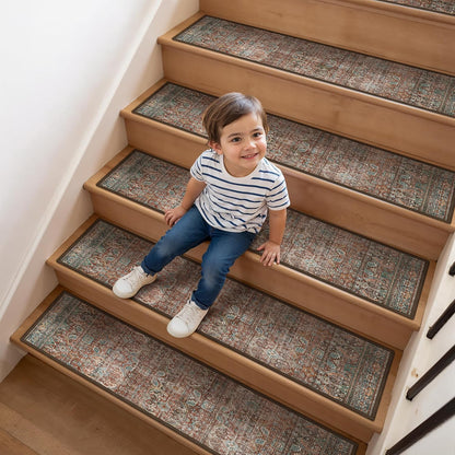 sarben Non Slip Stair Treads for Wooden Steps 15PCS - 8"x30" Indoor Safety Carpet, Edging Mats with TPE Adhesive Backing, Pet and Elderly Friendly Stair Rugs (Taupe) - Colors A