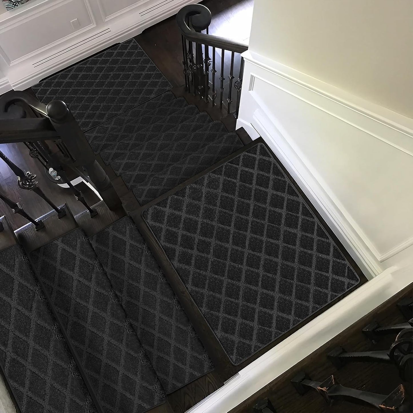 PURE ERA Carpet Stair Treads Tape Free Non Slip Indoor Stair Carpet Stair Protectors Pet-Friendly Non-Slip Skid Resistant Washable Reusable 8" x 30"(2 Pieces,Black)