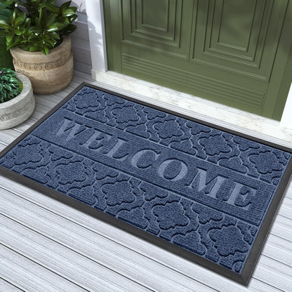 Yimobra Welcome Mat Outdoor Indoor, All-Weather Waterproof Front Door Mat Outside Entrance, Non-Slip Low Profile Porch Patio Doormat, 29.5x17, Black