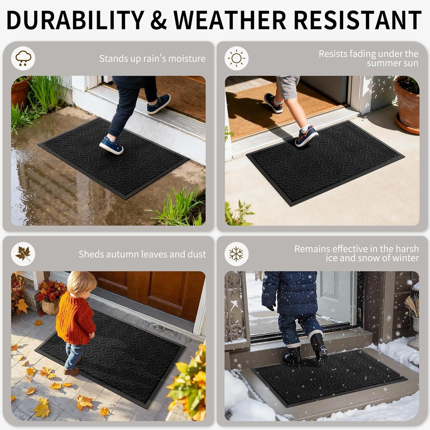 Yimobra Front Door Mat Outside Entrance 29.5x17, Waterproof Heavy Duty Outdoor Mats for Front Door, Non Slip Rubber Entry Mat for Garage Patio Indoor, Grey