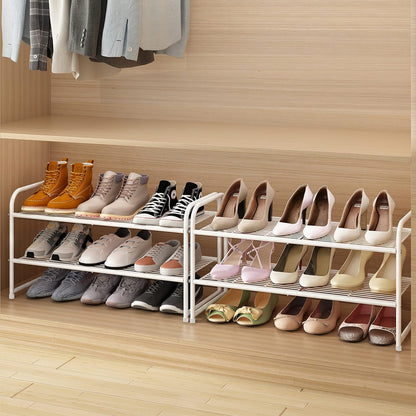 Simple Trending 3-Tier Stackable Shoe Rack, Expandable & Adjustable Shoe Shelf Storage Organizer, Wire Grid, Black