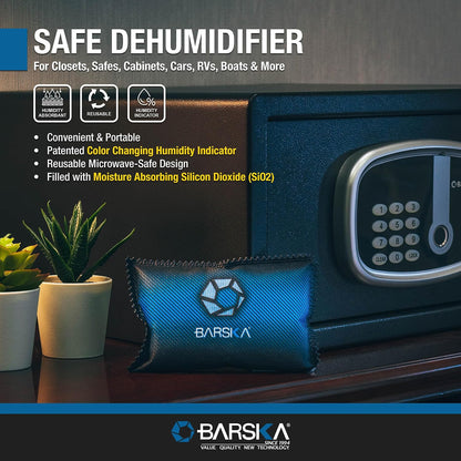 BARSKA Rechargeable Desiccant Dehumidifier - Safe Moisture Absorber for Home Closets, Gun Safes, Basement, Garage, Cars - Microwaveable - Portable Blue Dehumidifying Solution