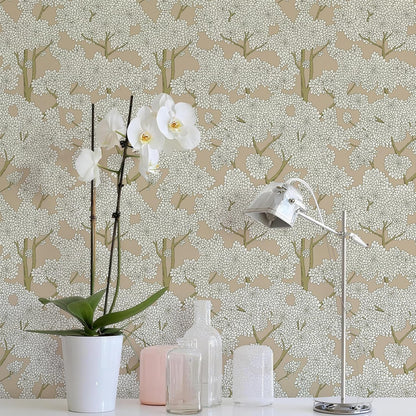JiffDiff Tree Wallpaper Peel and Stick Jungle Wall Paper Forest Mural Stick on Wallpaper Modern Waterproof Self Adhesive Contact Paper (17.3" x 120" Cream)
