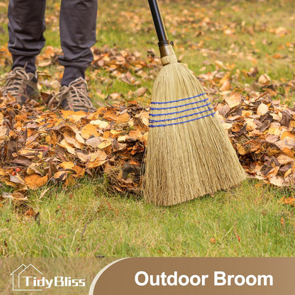 TidyBliss Corn Broom Heavy Duty, 59 inches Tall Household Indoor Outdoor Natural Straw Brush for Sweeping Garden, Garage, Yard, Porch, Patio, Sidewalk, Concrete, Stone Floors