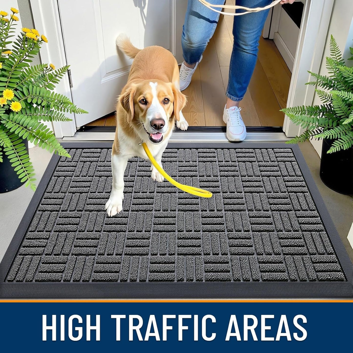 OLANLY Front Door Mat Outside Entrance 29.5x17, Absorbent, Heavy Duty Sturdy Natural Rubber Doormat Indoor Outdoor, Stain and Fade Resistant, Non-Slip Backing Low Profile Floor Mat for Entryway, Grey