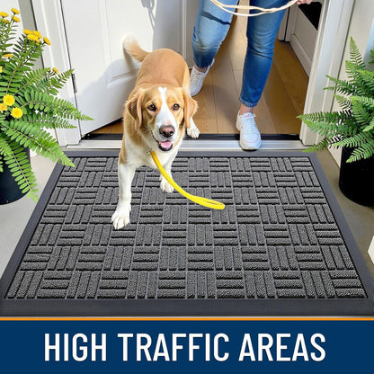 OLANLY Front Door Mat Outside Entrance 29.5x17, Absorbent, Heavy Duty Sturdy Natural Rubber Doormat Indoor Outdoor, Stain and Fade Resistant, Non-Slip Backing Low Profile Floor Mat for Entryway, Grey