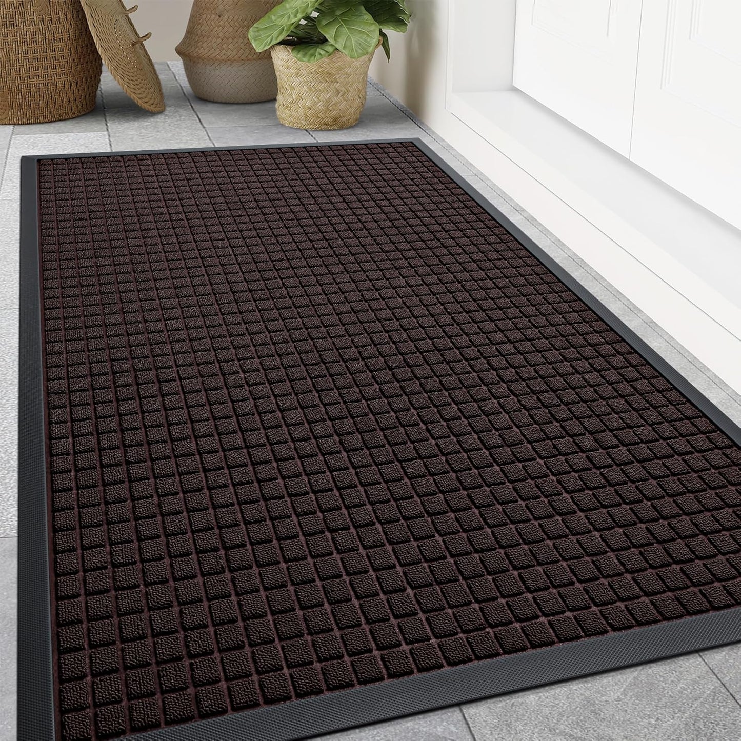 Smiry Front Door Mat Outside Entrance, Heavy Duty Natural Rubber Doormat, Non Slip, Trap Dirt and Moisture, Easy Clean, Low Profile Welcome Floor Mats for Indoor Outdoor Entry, 29.5x17 Inch, Black